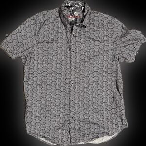 Robert Graham Men's Black and White Patterned Short-sleeve, Medium Shirt